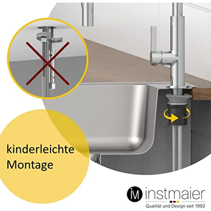 instmaier Küchenarmatur K4, Spültischarmatur mit hohem Auslauf, flexible Handbrause, 2 Strahlarten, schwarz/gräu – Bild 4