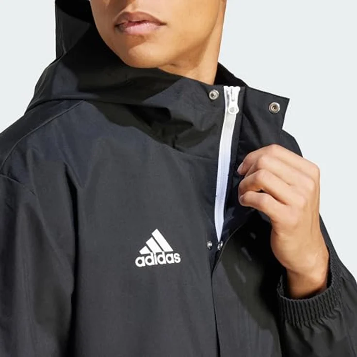 adidas Entrada 22, Herren Laufjacke, Allwetterjacke mit Reißverschluss, Kapuze und seitlichen Taschen, Schwarz, M – Bild 5
