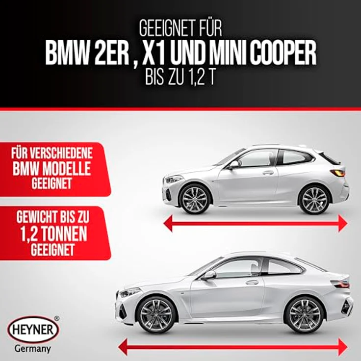 HEYNER OEM Wagenheber 1200 kg, kompatibel mit BMW 2er, X1, Mini Cooper F54/F60 (2017-2022), stabil und praktisch mit Aufbewahrungstasche – Bild 2