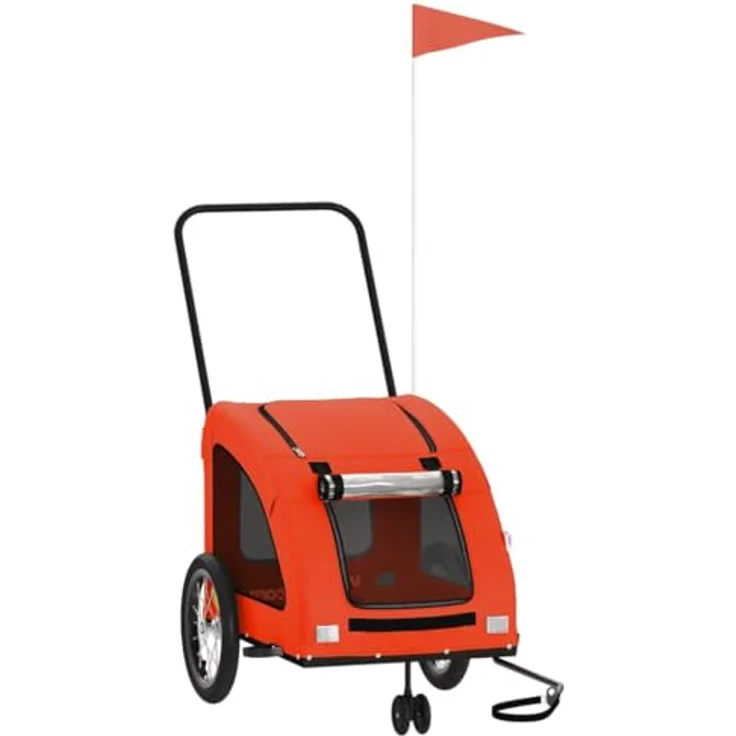 vidaXL Hunde-Transportbox Fahrradanhänger, Orange, Oxford-Gewebe und Eisen, für max. 45 kg, inkl. PVC-Dach und Reißverschluss-Türen – Bild 1