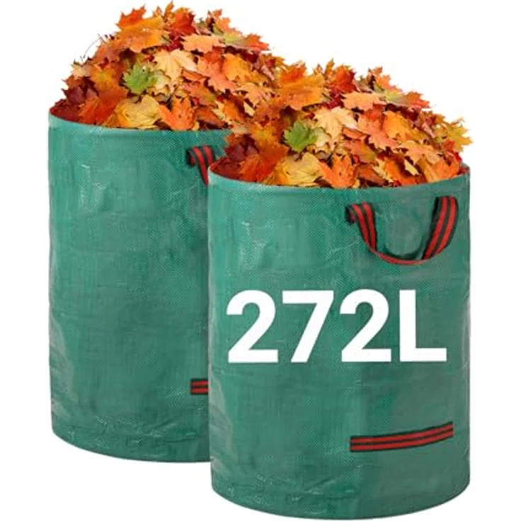 Velway Gartensack 2x272L, stabil selbststehend mit 4 Griffen, robust & wasserdicht, wiederverwendbar & faltbar für Grünschnitt, Laub und Gartenabfälle – Bild 1