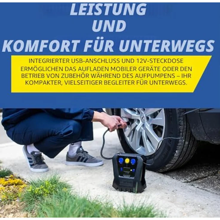Michelin 12 V Kompressor, Luftkompressor mit programmierbarer Druckeinstellung und 16 l Tankvolumen, inklusive Adapter für Spielzeug, Ball und Fahrrad – Bild 4