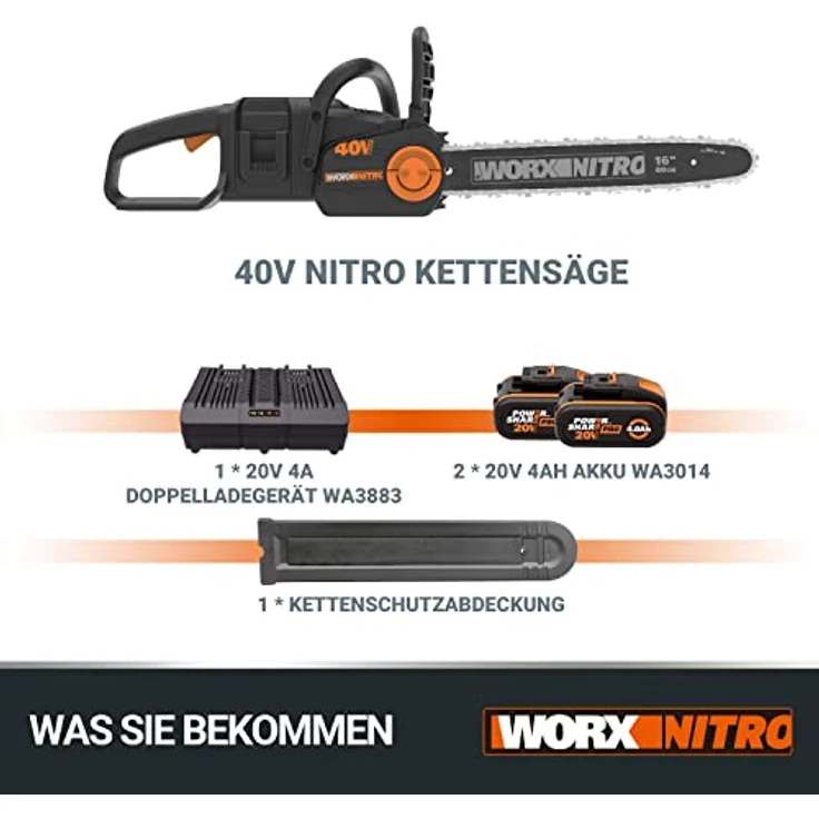 Worx Akku-Kettensäge WORX NITRO WG385E 40V inkl. Akku und Ladegerät, 40,00 cm Schwertlänge, Automatischer Kettenöler, Drahtlos – Bild 9
