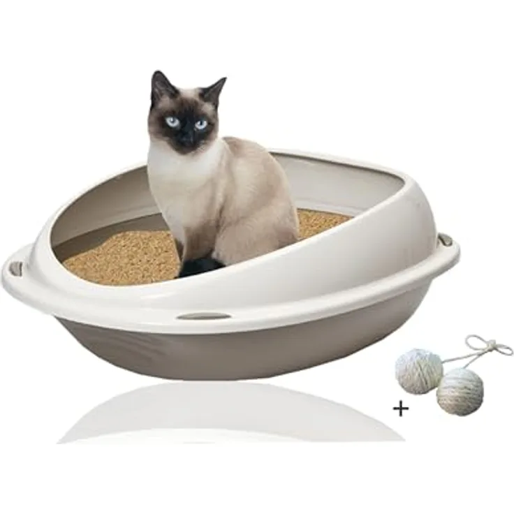 Rohrschneider® Katzenklo | Katzentoilette für große Katzen | Katzenklo mit hohem Rand| platzsparende Schalentoilette Katze | Katzenklo in modernem Design | Katzenklo grau | Katzentoilette groß - Preisvergleich