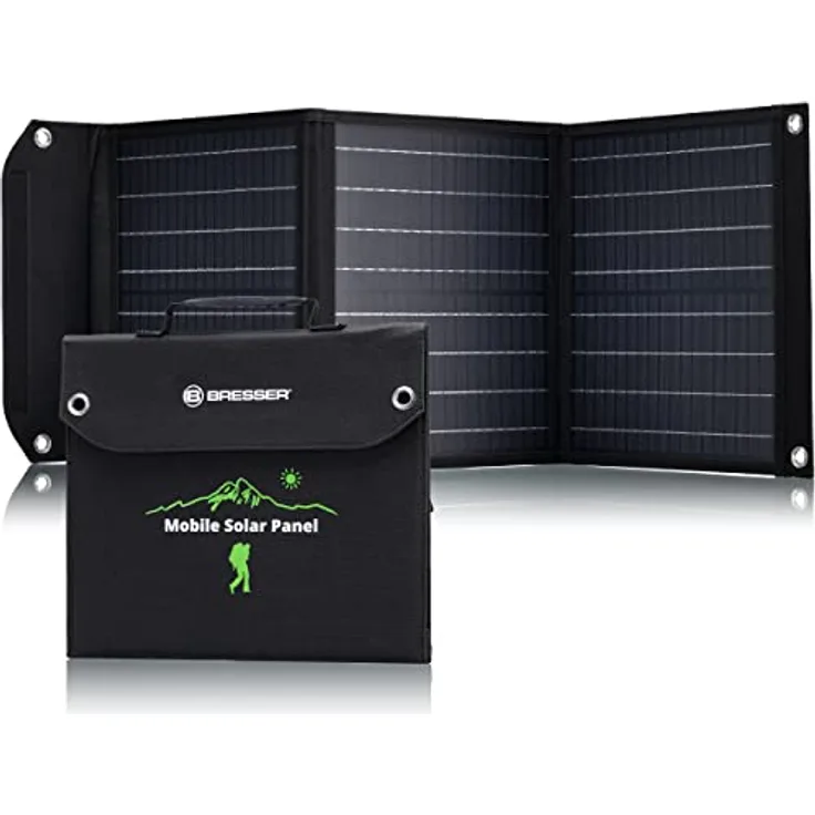 Bresser Mobiles Solarpanel 40W, staub- und wasserabweisend, 3x USB-Ausgänge für Smartphones & Tablets, schwarz