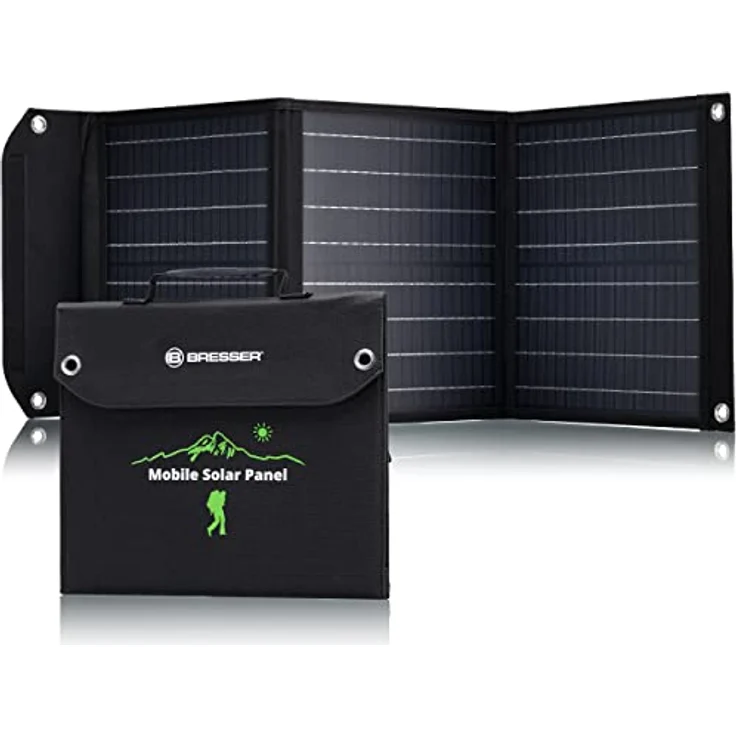 Bresser Mobiles Solarpanel 40W, staub- und wasserabweisend, 3x USB-Ausgänge für Smartphones & Tablets, schwarz – Bild 1
