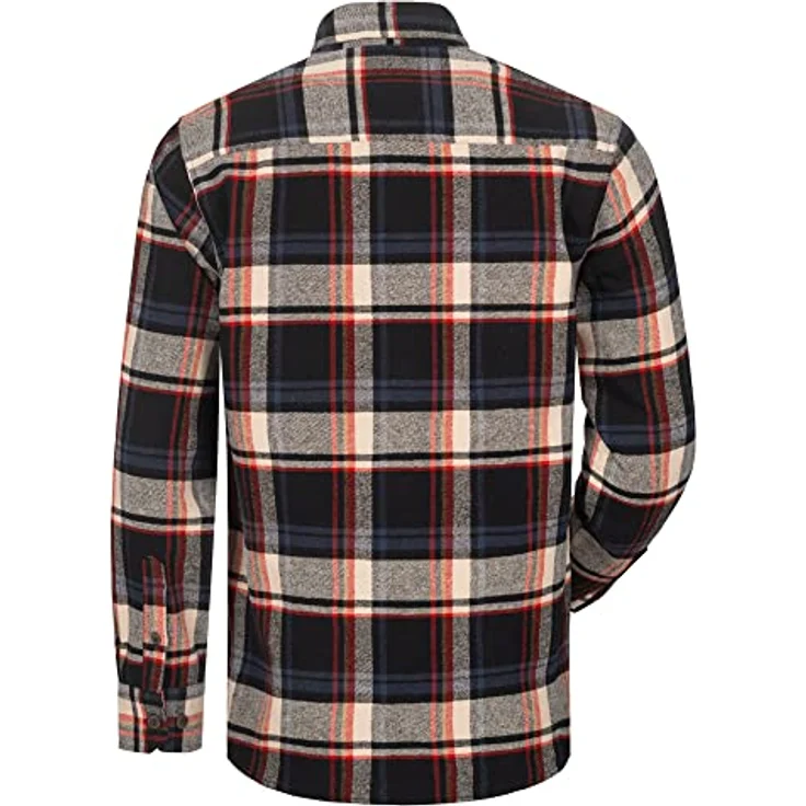 HELMUT FELDTMANN Hemd TURRELL Gr.L, kariert in schwarz/marine/beige/rot, aus 100% Baumwolle, 290 g/m² Webflanell, weitenregulierbarer Ärmelbund – Bild 2