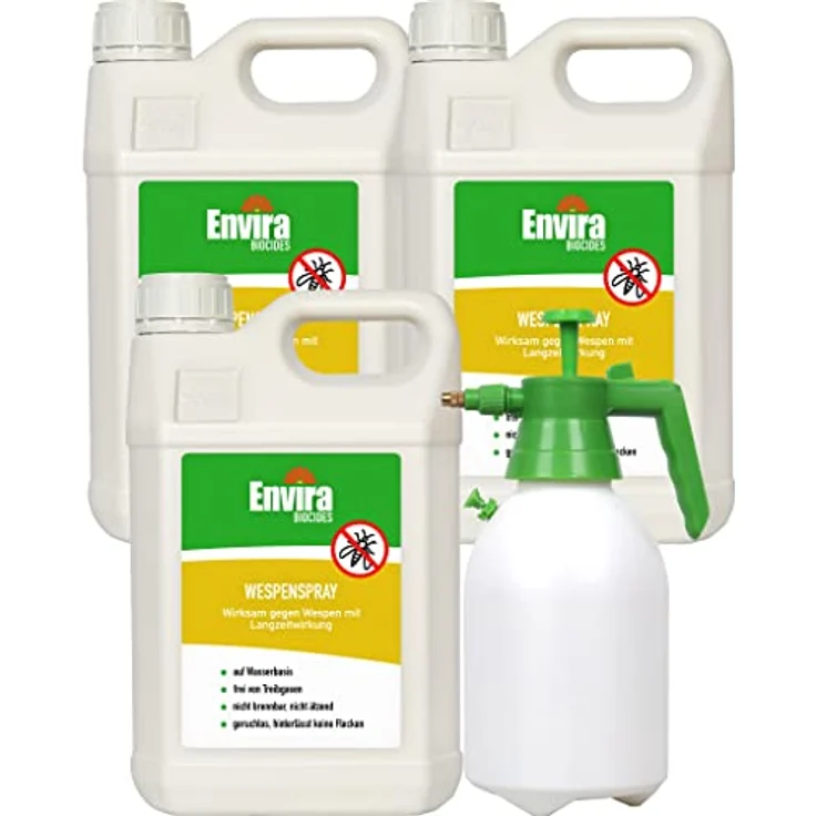 Envira Wespen-Spray gegen Wespen & Wespennester - Anti-Wespen-Spray zur Wespen-Abwehr mit Langzeitwirkung & auf Wasserbasis - 3 x 5 Liter + 2L Drucksprüher – Bild 1