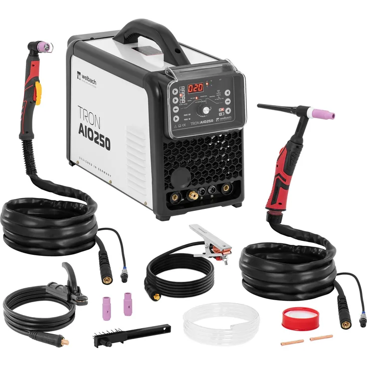 Welbach Elektroschweißgerät TRON AIO250, 3-in-1 Kombi-Schweißgerät WIG AC DC MMA 250 A CUT 50 A Duty Cycle 60 %, Weiß