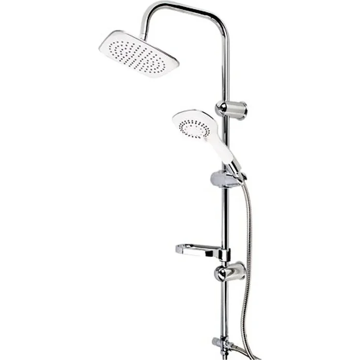 Euroshowers Duschsystem Dolphin, Chrom Weiß, 99 cm mit Kopfbrause und Handbrause, flexible Wandhalterungen