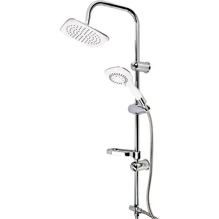 Euroshowers Duschsystem Dolphin, Chrom Weiß, 99 cm mit Kopfbrause und Handbrause, flexible Wandhalterungen