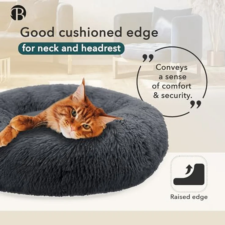 bluzelle Hundebett für kleine Hunde & Katzen, 50cm Hundekissen Rund Donut Kissen Hundekorb Plüsch, Katzenbett Flauschig Katzenkissen Waschbar rutschfest Weich, Dunkel-Grau – Bild 4