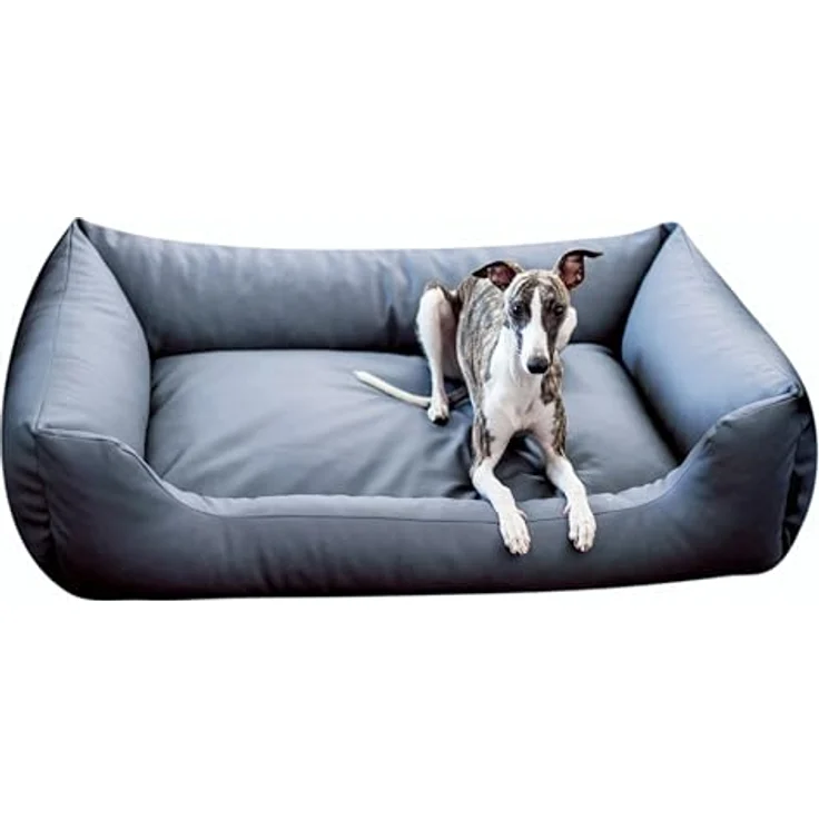 4L Textil Mario Hundebett Kunstleder Hundekorb aus Kunstleder wasserfestes Hundebett für mittelgroße Hunde 100x70 cm Graphit (Hundekorb) – Bild 3