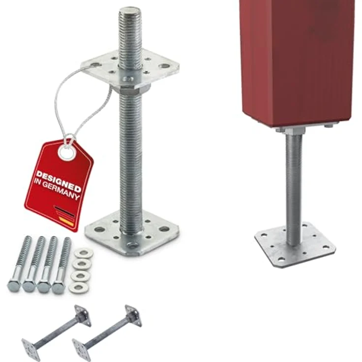 SO-TECH® Pfostenträger Stützträger höhenverstellbar M24, feuerverzinkter Stahl, wetterfest, 80 x 80 x 250 mm, 2er Pack – Bild 1
