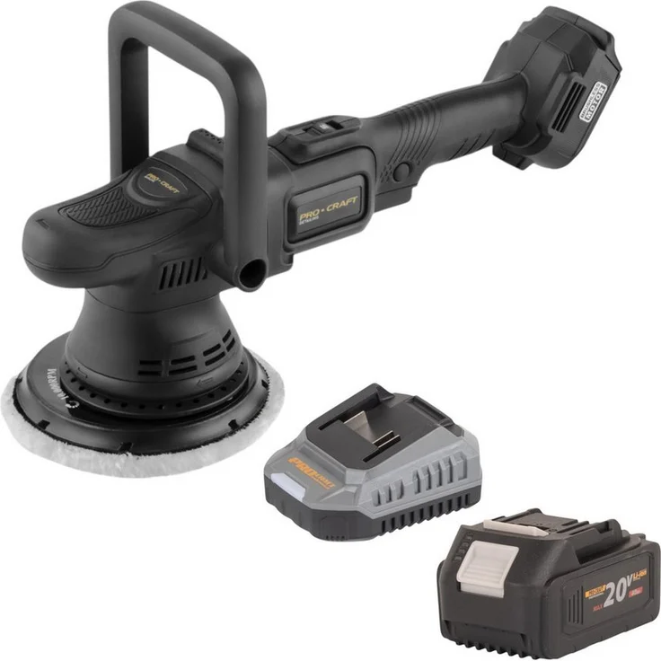 PRO CRAFT PM22bb Akku-Poliermaschine, 20 Volt, 150 mm, mit 4,0Ah Akku und Lader, bürstenloser Motor, Drehzahlregelung 2500–4800/min