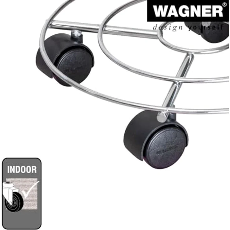 WAGNER Pflanzenroller Chrome Ø 30 cm I Pflanzenroller für Innenbereich, Chrom I Blumenroller aus verchromten Stahl I Kübelroller Silber-glänzend I Tragkraft 60 kg ? 20092901 – Bild 4