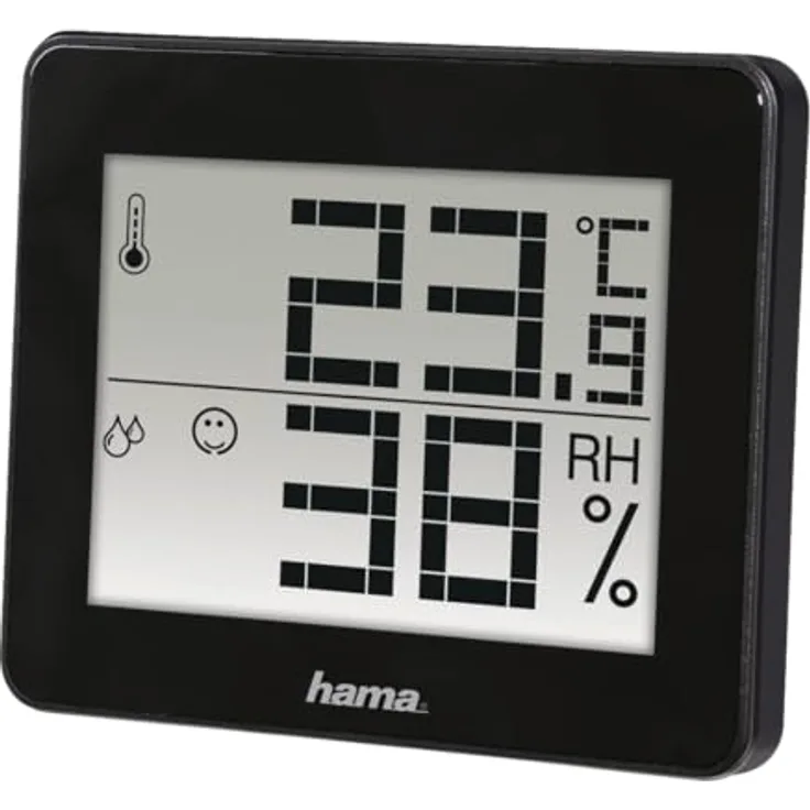 Hama Thermo-/Hygrometer TH-130, schwarz mit präziser Temperatur- und Feuchtigkeitsmessung