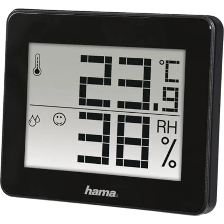 Hama Thermo-/Hygrometer TH-130, schwarz mit präziser Temperatur- und Feuchtigkeitsmessung – Bild 1