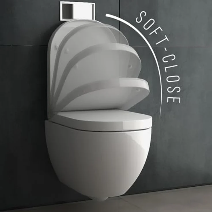 Alpenberger Spülrandloses WC mit Bidet Funktion | Hänge WC | WC Sitz mit Absenkautomatik | Dusch WC Taharet | Toilette mit Intimdusche | Wand WC Passend Geberit (6201 U) – Bild 4