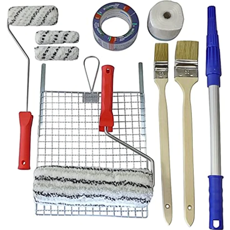 ROTIX Fassade streichen Set, 12-teilig mit Farbrollern, Pinseln, Abdeckband und Teleskopstange für große und kleine Flächen – Bild 1
