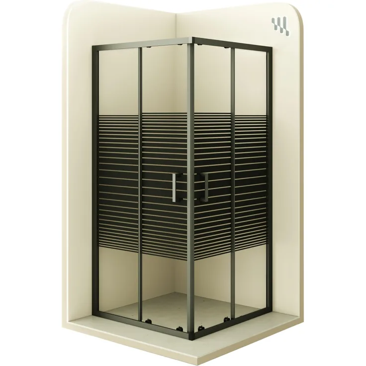 i-flair Schiebetür Duschkabine DK67, 85x85x180 cm, teilsaniertes 6 mm Sicherheitsglas mit schwarzen Profilen und Nano-Beschichtung
