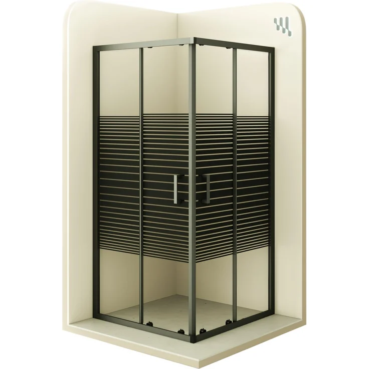 i-flair Schiebetür Duschkabine DK67, 85x85x180 cm, teilsaniertes 6 mm Sicherheitsglas mit schwarzen Profilen und Nano-Beschichtung