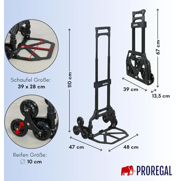 PROREGAL® Sackkarre ELEPHANT Traglast 250kg Alurahmen ergonomische Griffe Gummiräder, leichtes Aluminium, klappbare Schaufel, TPR-Gummi Räder – Bild 4