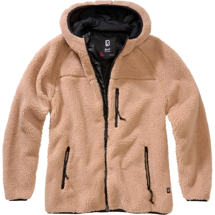 Brandit Allwetterjacke Damen Ladies Teddyfleecejacket - Hochfloriges, warmes Teddy-Fleece, atmungsaktives Innenfutter, geräumige Kapuze, femininer Schnitt (schwarz)