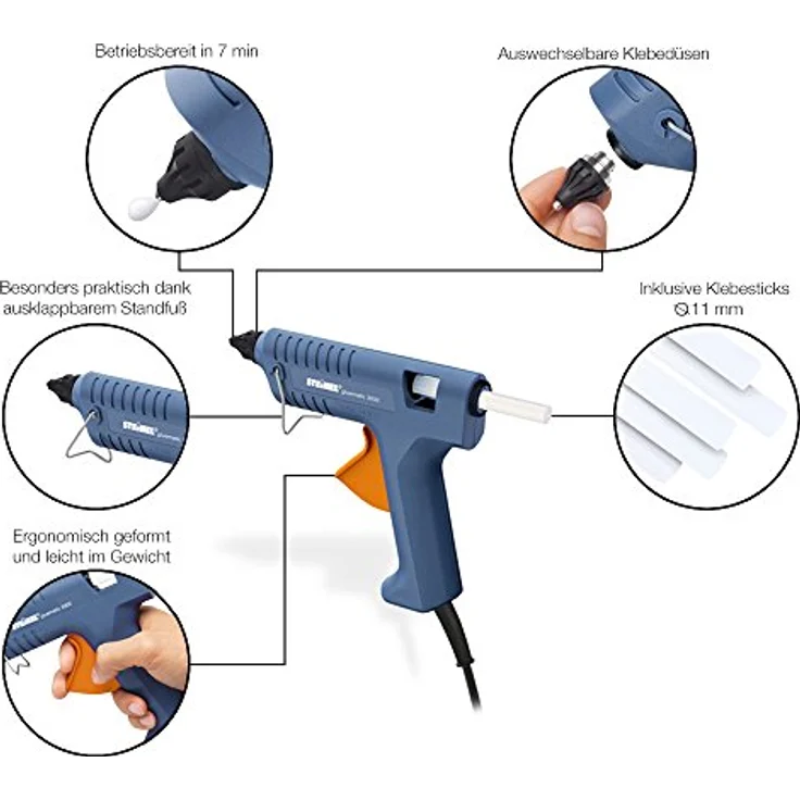 Steinel Heißklebe-Pistole Gluematic 3002, Förderleistung 16 g-min, Inkl. 3 Klebesticks 11 mm, zum Basteln und Reparieren – Bild 4