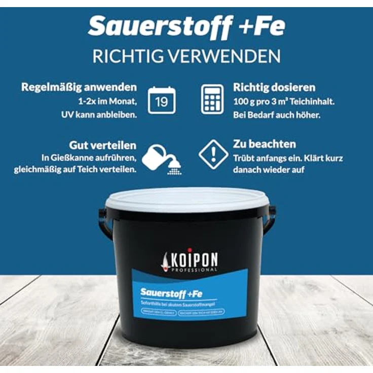 KOIPON Teichpflege KOIPON Sauerstoff +FE Aktivsauerstoff, Soforthilfe bei Sauerstoffmangel, Fischverträglich, Ganzjährig, Made in Germany – Bild 3