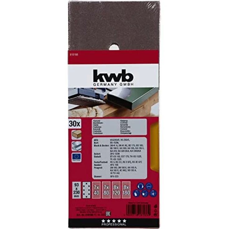 kwb Quick-Stick Schleifpapier – für Schwing-Schleifer K 40, K 80, K 120, K 180 für Holz und Metall, 93 mm x 230 mm, Korund, gelocht Typ-A (30 Stk.) – Bild 2