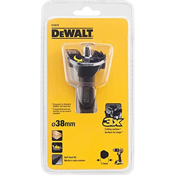 DeWALT Forstnerbohrer Rapidbohrer 38 mm DT4579-QZ, Holzbohrer mit 3 extra scharfen Schneidkanten und selbsteinziehender Zentrierspitze – Bild 3