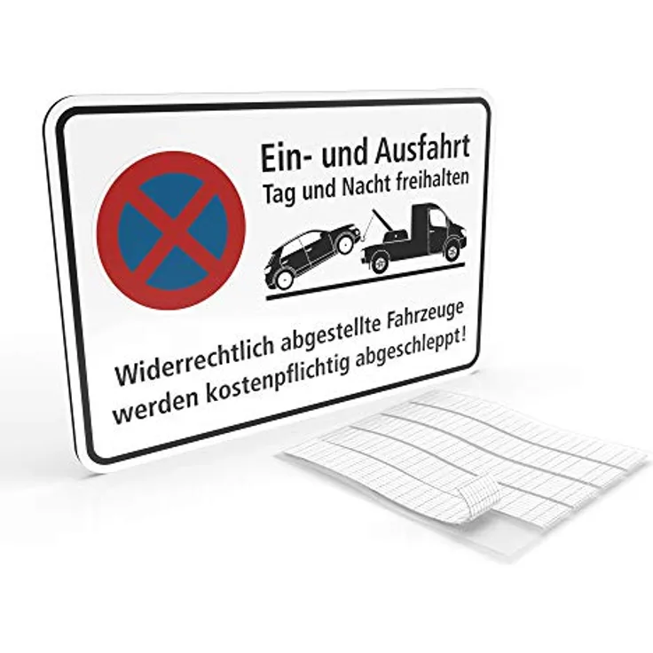 Betriebsausstattung24® Hinweisschild "Ein- und Ausfahrt Tag und Nacht freihalten" - Aluminium Verbundplatte, wetterfest, 30 x 20 cm, weiß