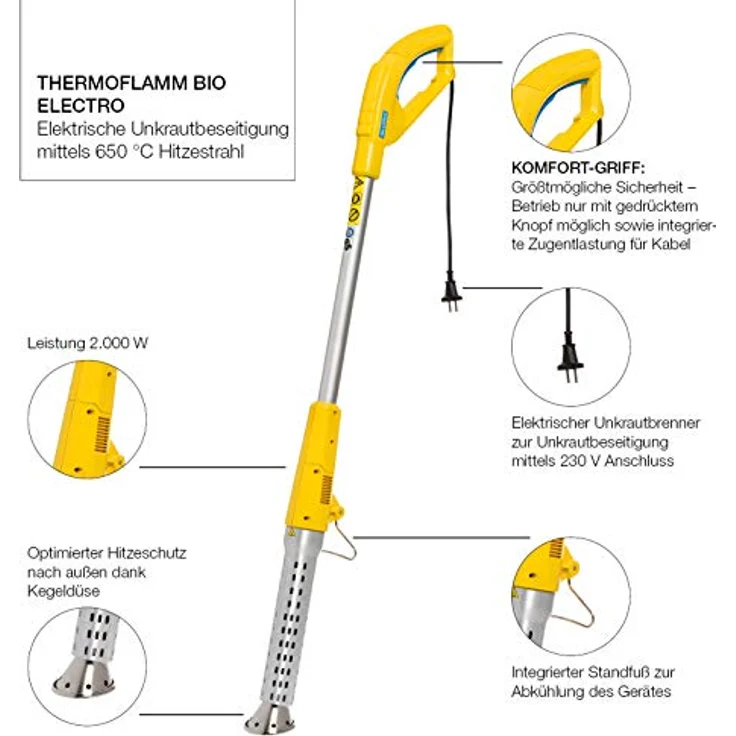 GLORIA Thermoflamm BIO Electro Abflammgerät 650°C Heissluft 230V| Elektrischer Unkrautvernichter,Unkrautbrenner | Einfache & sichere Bedienung|Hitzeschutz dank Kegeldüse| Für den unkrautfreien Garten & Gehweg(2000W) – Bild 2