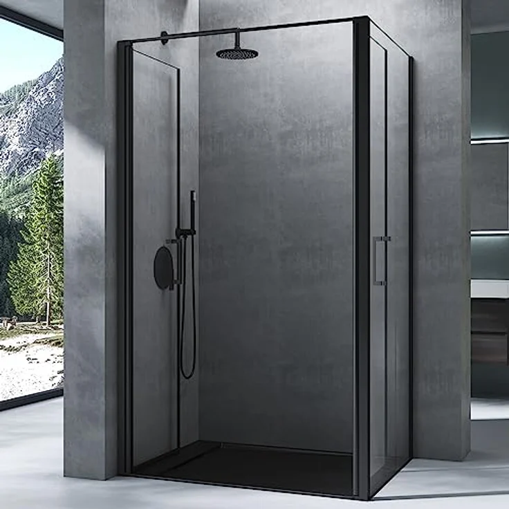 Mai & Mai Duschkabine Rav66, Duschabtrennung mit Drehtür 75x90x195cm, 8mm ESG-Sicherheitsglas, Hebe-Senk-Mechanismus, Nano-Beschichtung, Schwarz – Bild 3