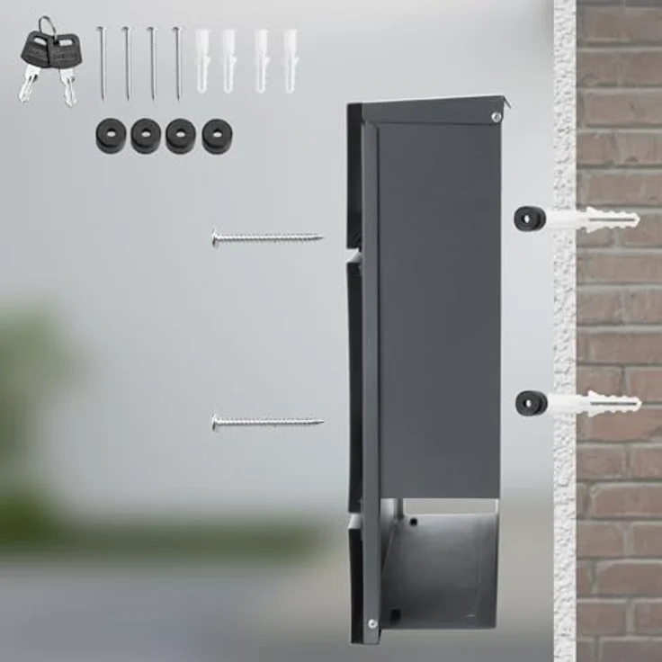 monzana Design Briefkasten Stahl anthrazit mit Zeitungsfach Sichtfenster 2 Schlüssel Namensschild Wandbriefkasten – Bild 4
