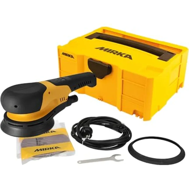 Mirka DEROS RS 600, Rotationsschleifer Ø 150 mm für Holz und Beton, 750W Motor, 700-2500 RPM, 1,8 kg, mit Bluetooth-Konnektivität im Koffer