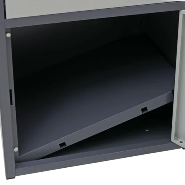 PROREGAL Paketkasten 3 Fächer, Stahl dunkelgrau/hellgrau, wetterfest, mit seitlicher Verriegelung und Bodenanker, HxBxT 89x49x38 cm – Bild 6