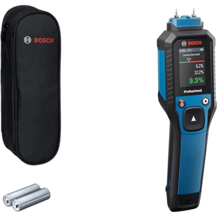 Bosch Professional GMP 2-15 Holzfeuchtemessgerät mit Farb-LCD, Thermo-Hygrometer und IP65 Schutzart