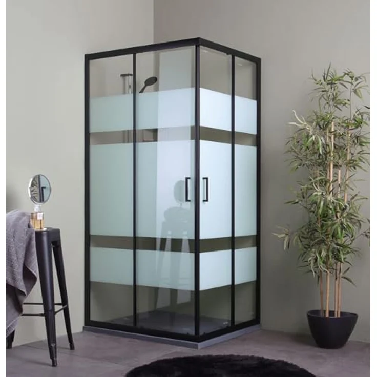 Kiamami Valentina Duschkabine 80x120 cm, mattschwarzer Rahmen, satiniertes 6 mm Glas, schiebbare Tür – Bild 2
