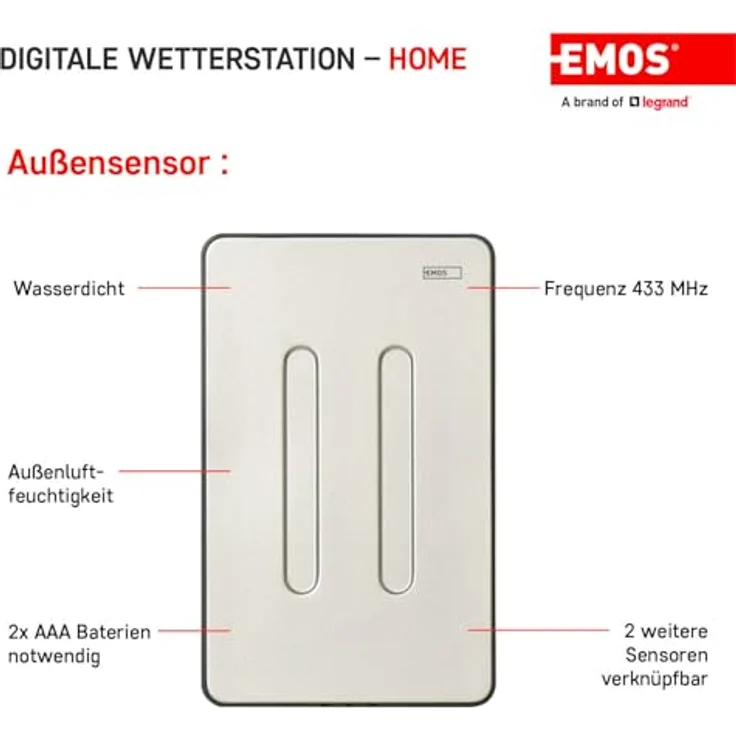 Emos Drahtlose Wetterstation E6018, Wetterstation mit 13 Messfunktionen, Touchscreen und 100 m Sensorreichweite, Schwarz – Bild 4