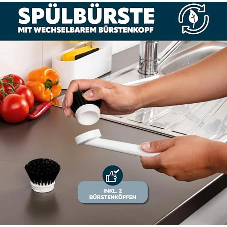 bremermann Spülbeckenorganizer, Weiß, mit Spülmittelspender, Spülbürste und Spültuchhalter, 22x21x6.7 cm – Bild 6