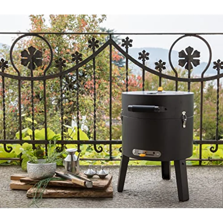 Boretti Tonello Holzkohlegrill, mobiler Grill mit Deckel für Strand, Campingplatz oder Park, anthrazit, 57x40x40cm, gusseisener Grillrost, Thermometer, Lüftungsgitter – Bild 3