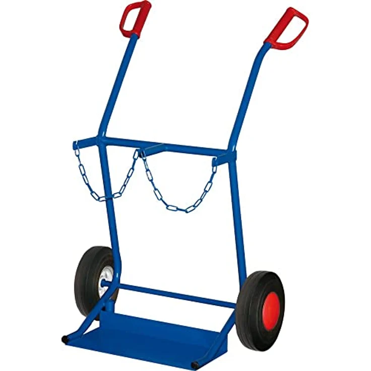 VARIOFIT Stahlflaschenkarre FK-1101, 100 kg Traglast für 2 Flaschen à 20 Liter, pulverbeschichtet in enzianblau, mit Luftbereifung – Bild 1