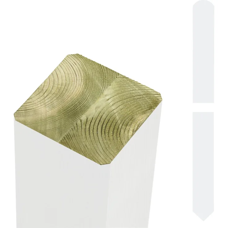PLUS Leimholzpfosten 160 cm, 90 x 90 mm, weiß, druckimprägniert, Kopf gespitzt, FSC®-zertifiziert