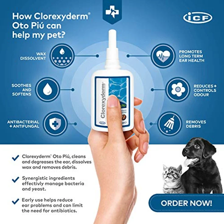 ICF Clorexyderm Oto Più Ohrreiniger für Hunde und Katzen, 150 ml - Saurer Ohrreiniger zur Therapiebegleitung bei Malassezien-Otitis, pH-neutral, schonende Reinigung - Preisvergleich – Bild 3