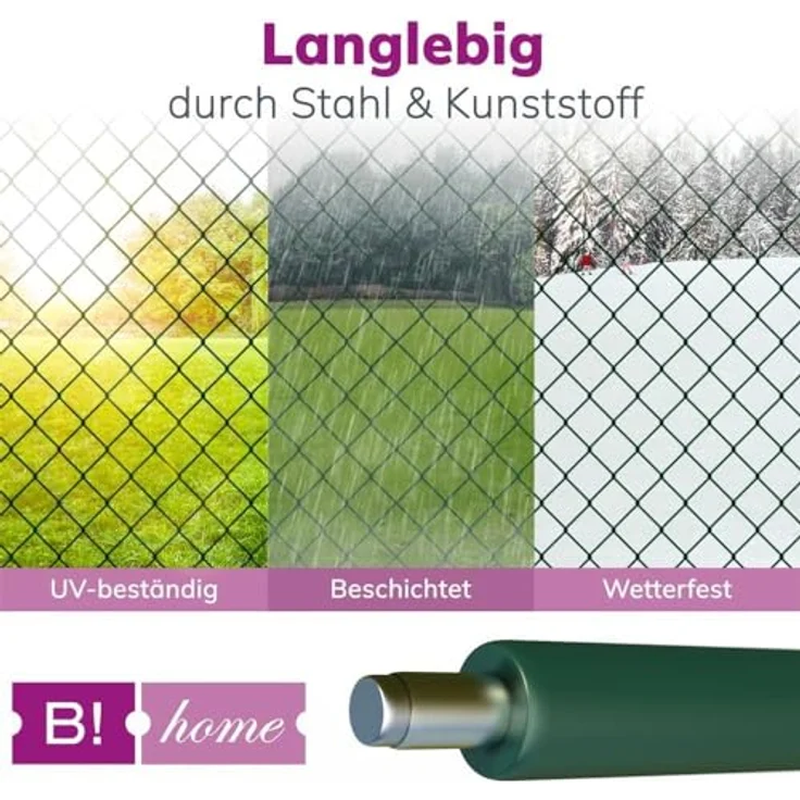B!HOME Maschendrahtzaun grün, 80 cm hoch, 15 m lang, wetterfester Gartenzaun mit Viereckgeflecht für Grundstück und Tiergehege – Bild 4