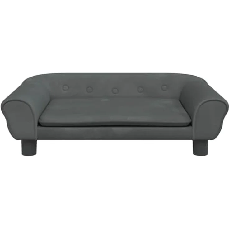 vidaXL Hundebett Dunkelgrau Samt, 70x48x22 cm, für kleine Hunde bis 50 kg, massives Kiefernholz – Bild 3