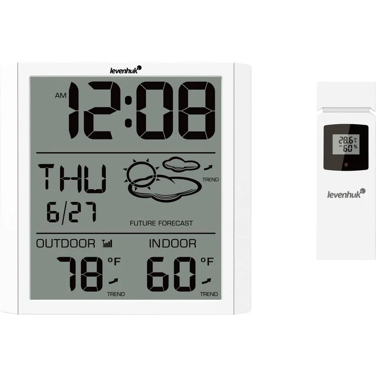 Discovery Levenhuk Wezzer PLUS LP30, Wetterstation mit digitalem Thermometer, drahtlosem Fernsensor, Wettervorhersage und Speicherung von Höchst- und Tiefstwerten, weiss