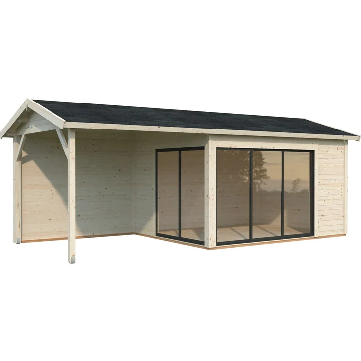 Palmako Gartenhaus Holz Amanda 668 x 300 cm, Schiebetüren, 44 mm Wandstärke, naturbelassen